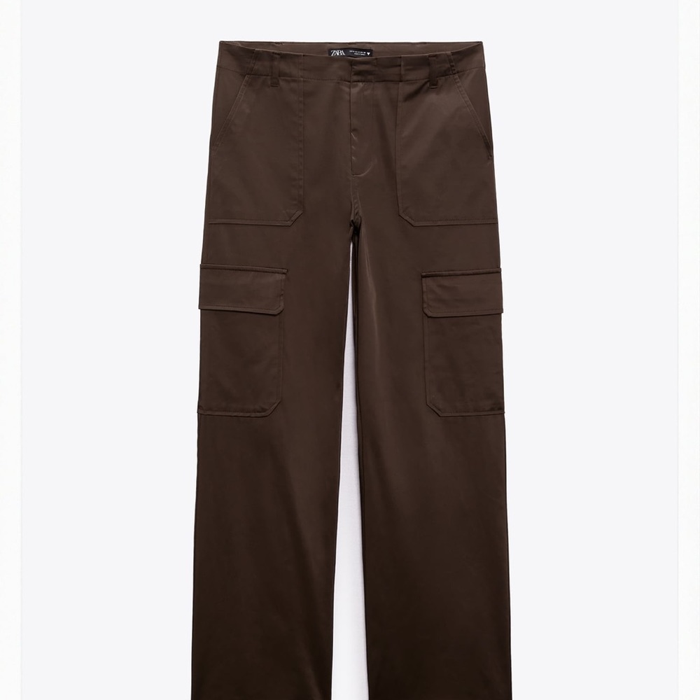 COPY - Zara Satun Effect Cargo pants in chocolate brown